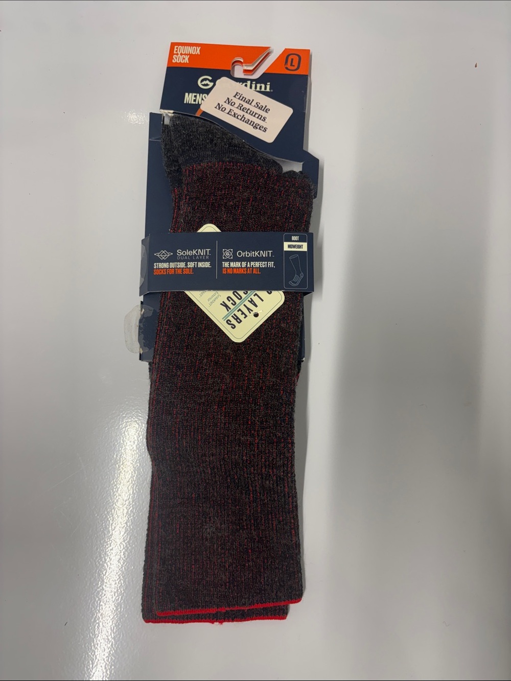 Gordini men’s equinox boot sock midweight black red size Large NWT